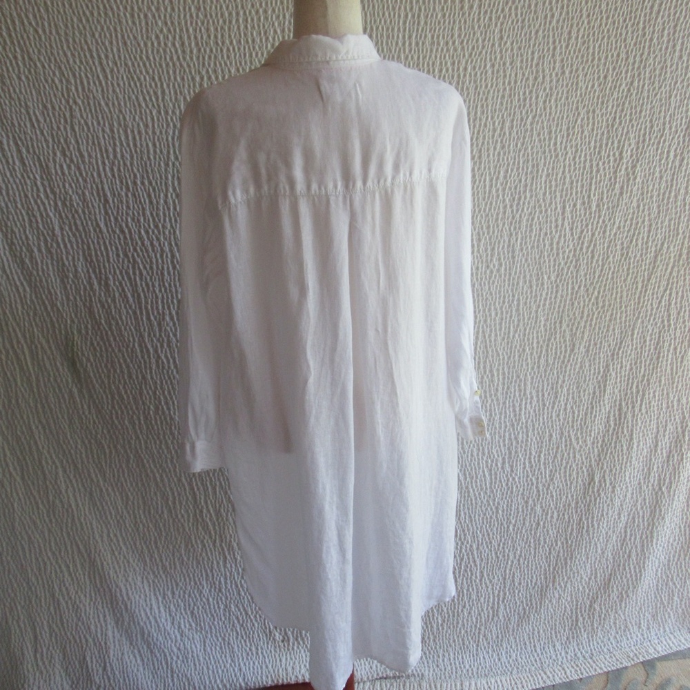 Anthropologie Shirt Dress Duster MP Womens White Side Slit 100% Linen Top - Picture 11 of 12